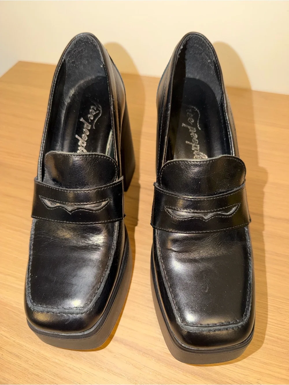Free People Platform Block Heel Loafers - Black